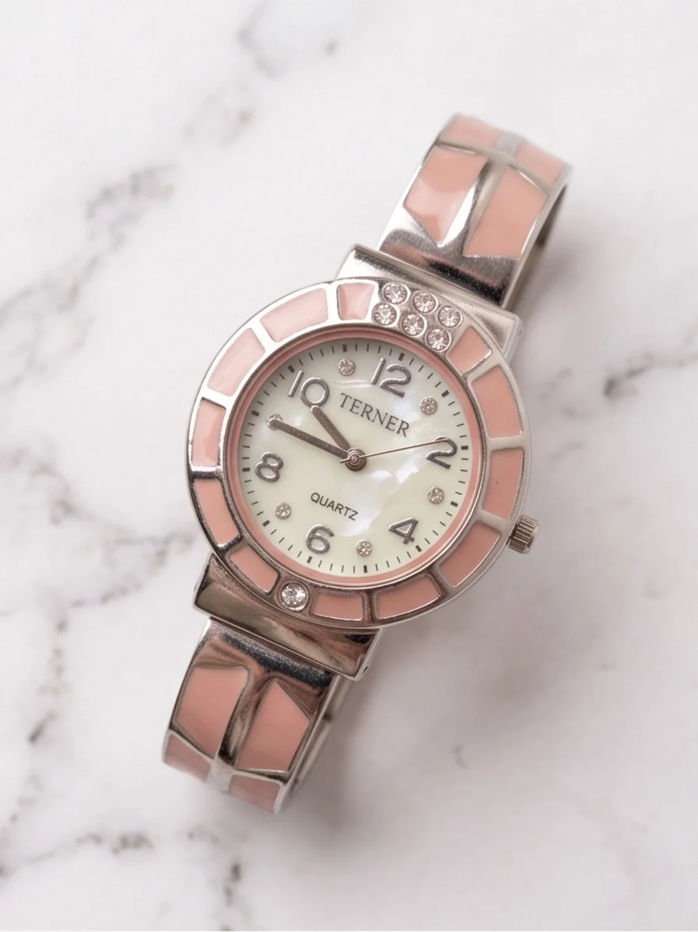 Bijoux Terner Quartz Pink & MOP Bangle Cuff Watch ~ New Battery
